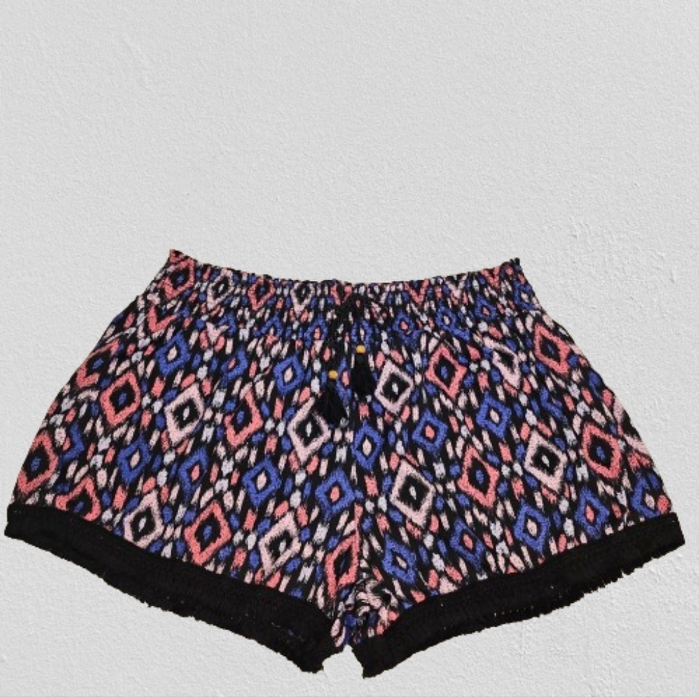 No Boundaries Shorts Aztec Fringe Juniors 21 XXXL Boho Smocked Tassel Women's 18 - Picture 2 of 9